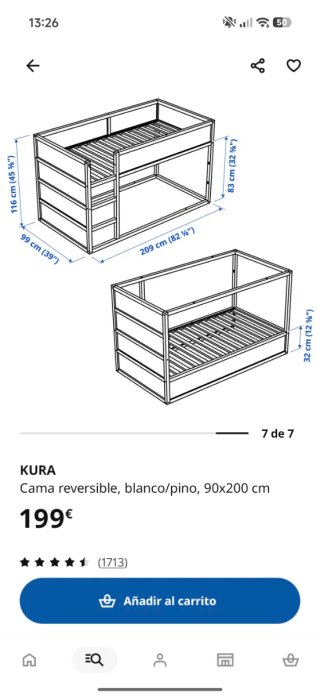 Litera IKEA Kura Madera Blanca
