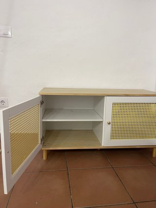 Mueble Zapatero Rattan y Madera Blanco/Amarillo