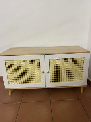 Mueble Zapatero Rattan y Madera Blanco/Amarillo