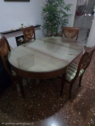 Aparador, mesa comedor extensible y 4 sillas