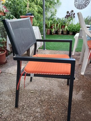 Conjunto 6 Sillas Jardín Metal Negro Naranja