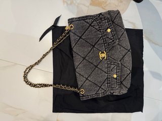 Bolso Chanel Denim Acolchado Cadena Dorada