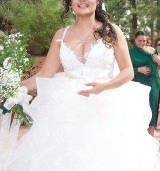Vestido de Novia Blanco Encaje Perlas