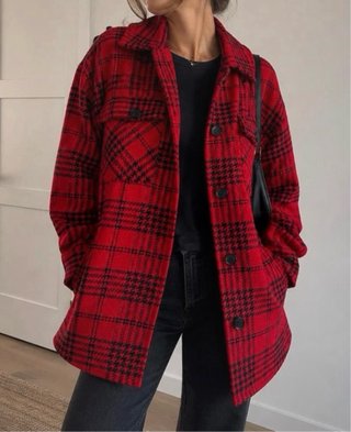 Chaqueta cuadros Pull&Bear roja y negra Talla XS-S
