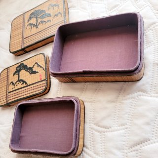 2 Cajas Joyero Accesorios Bambu Mimbre Vintage