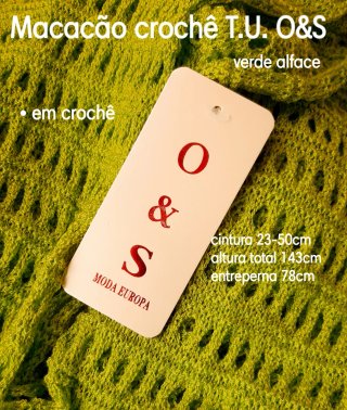 Macacão Crochê Verde O&S Moda Europa T.U.