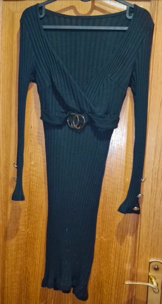 Vestido Negro Manga Larga Talla M Mujer