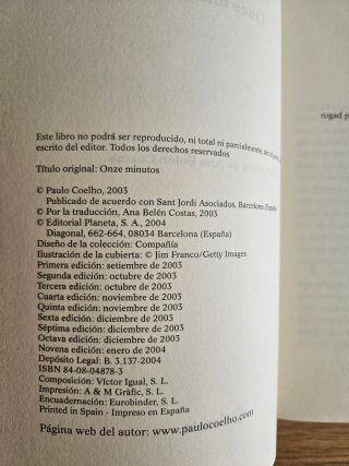 Libro: Once minutos - Paulo Coelho.