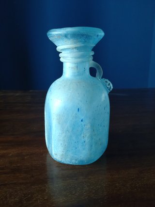 Vasetto vetro Murano celeste scavo glass