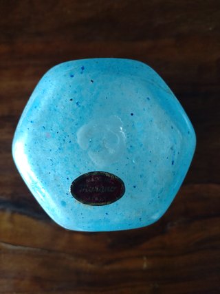 Vasetto vetro Murano celeste scavo glass