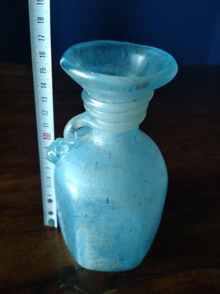 Vasetto vetro Murano celeste scavo glass