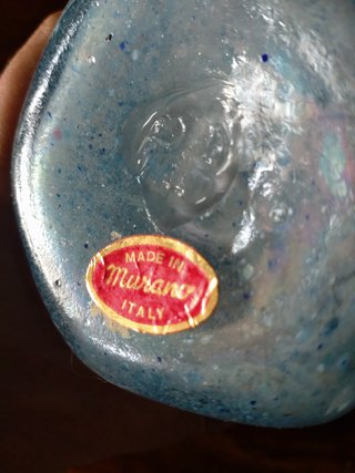 Vasetto vetro Murano celeste scavo glass