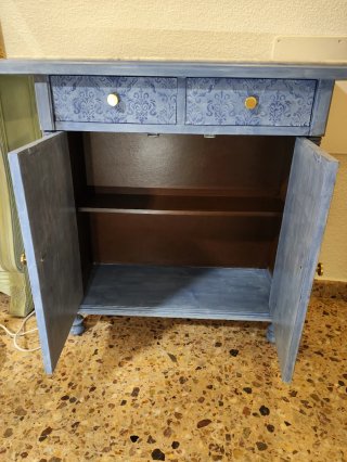 Mueble de entrada vintage azul y dorado