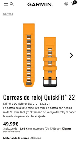 Correa Original Garmin Quickfit 22mm Naranja