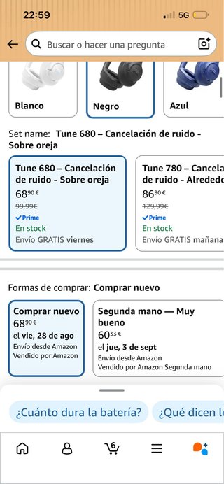 Auriculares JBL Tune 520BT Negros