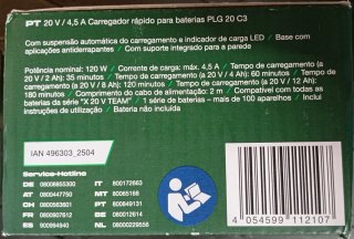 Carregador Parkside 20v rápido - novo