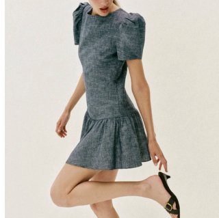 Vestido Zara manga abullonada gris