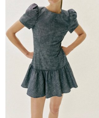Vestido Zara manga abullonada gris