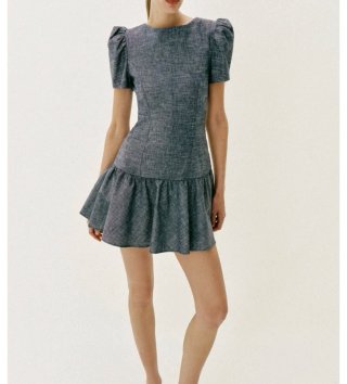 Vestido Zara manga abullonada gris
