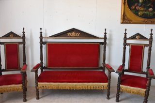 Antiguo tresillo terciopelo rojo