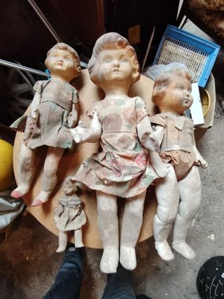 Lote 4 muñecas antiguas cartón piedra