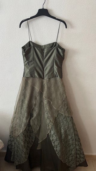 Vestido largo fiesta verde con pedrería