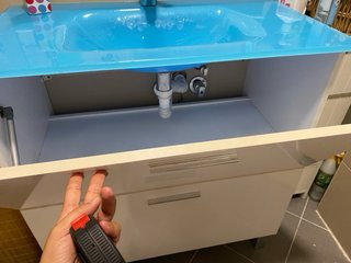 Mueble baño blanco y azul cristal 80cm
