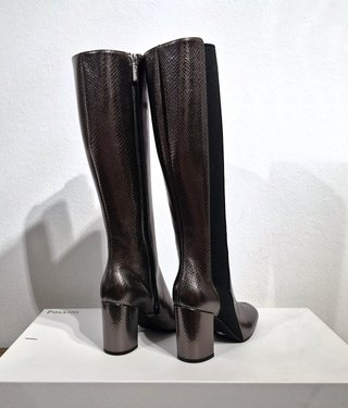 Stivali alti con tacco, pelle, grigio, Pollini, 37
