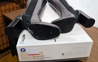 Stivali alti con tacco, pelle, grigio, Pollini, 37
