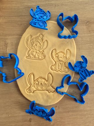 Kit Cortador Biscoito Stitch Plástico Azul