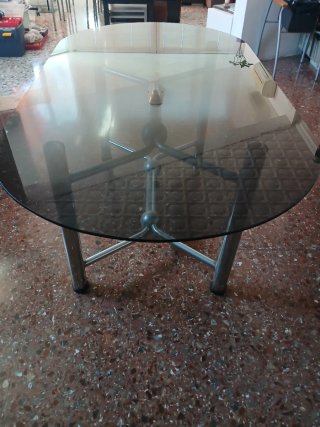 Mesa comedor cristal y metal años 70