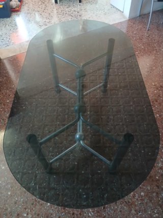 Mesa comedor cristal y metal años 70