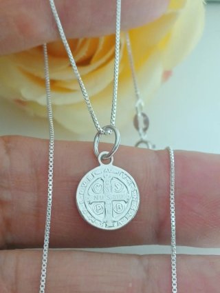 Cadena 40cm y Medalla San Benito Plata 925