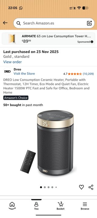 Aquecedor cerâmico Dreo 1500 W com comando