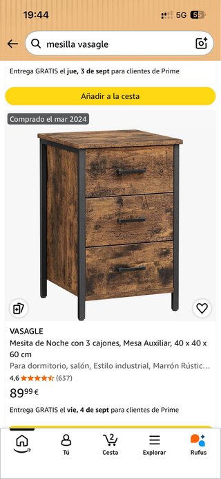 Mesilla de noche con 3 cajones