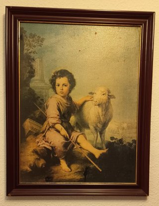 Cuadro Niño con Cordero Marco Madera