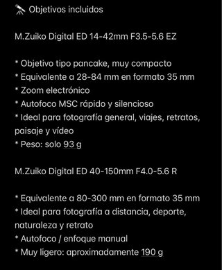 Camara Olympus OM-D E-M10 Mark III + 2 objetivos