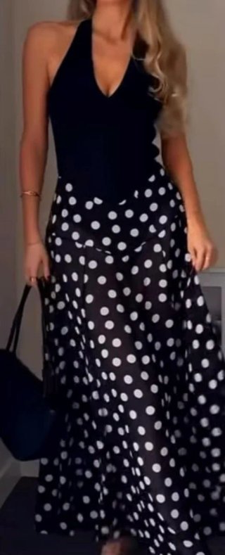 Vestido largo lunares negro y blanco