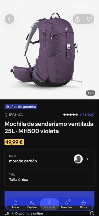 Mochila senderismo ventilada 25L violeta