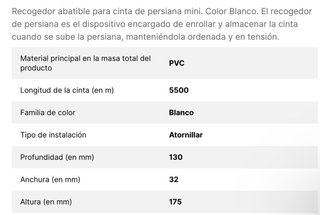 Recogedor persiana mini blanco PARA PIEZAS