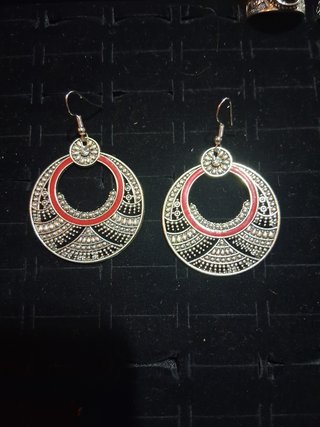 Pendientes Aros Étnicos Rojos y Plateados