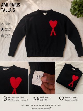 Jersey Ami Paris Corazón Talla S Negro