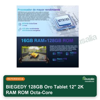 Tablet BIEGEDY 128GB Oro da 12" 2K RAM ROM Octa-Core