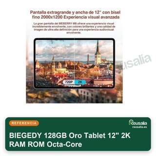 Tablet BIEGEDY 128GB Oro da 12" 2K RAM ROM Octa-Core