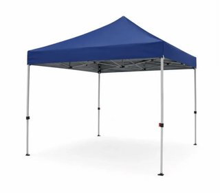 Toldo plegable azul y plateado