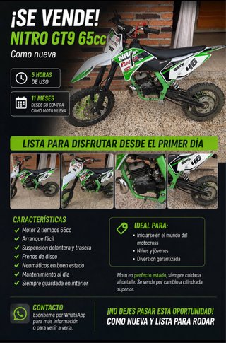 Moto Nitro GT9 65cc Motocross Como Nueva