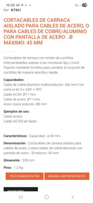 Cortacables Picard 1000V Made in Germany