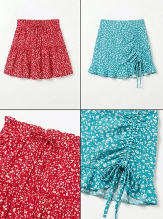 Falda floral con cordones y volantes