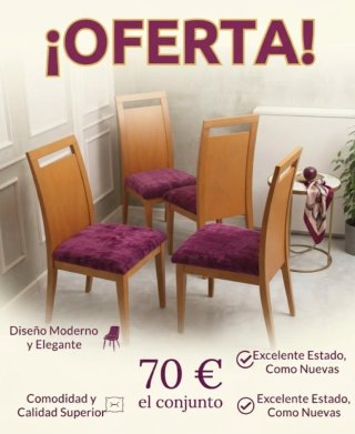 Conjunto 4 Sillas Comedor Madera y Tela