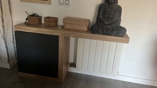Mueble TV madera y mimbre